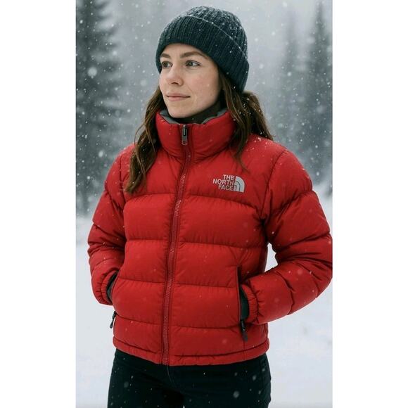 The North Face Nuptse 700 Down Fill Jacket Womens Medium Red Winter Puffer Coat - Picture 1 of 16